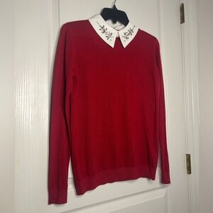 Red Sweater with White Bedazzled Collar